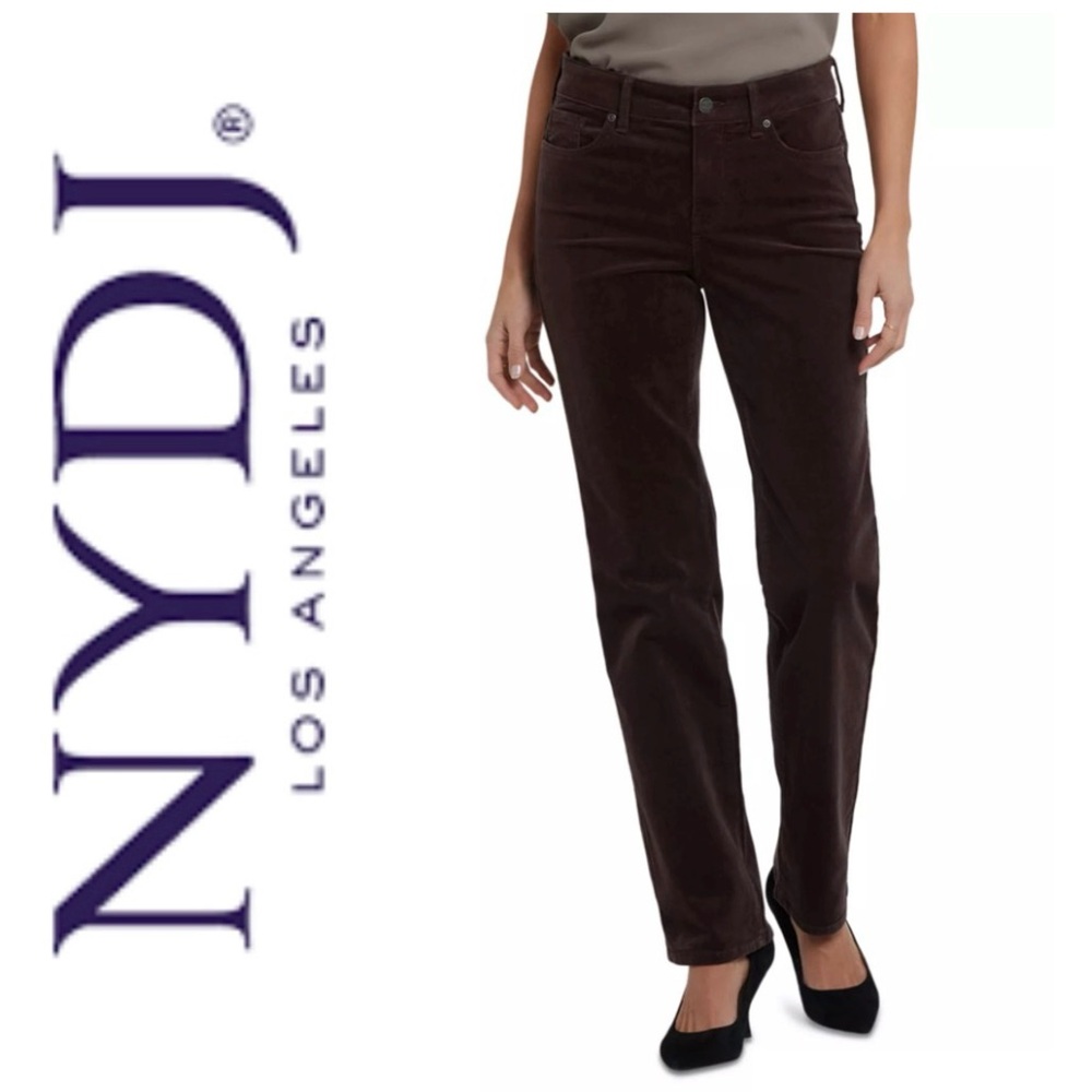 NWT NY+DJ Marilyn corduroy straight jeans in dark chocolate brown